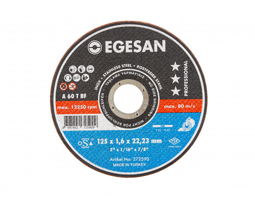 EGESAN Отрезной круг INOX 125x1,6x22мм, А60 T BF (МС), нерж.сталь (тонкий) 20шт/уп