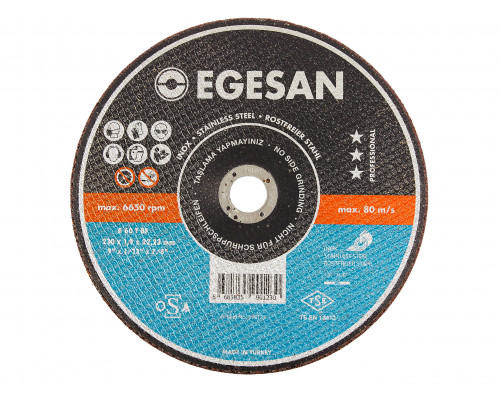 EGESAN Отрезной круг INOX 230x1,9x22мм, А60 T BF, нерж.сталь (тонкий) 30шт/уп