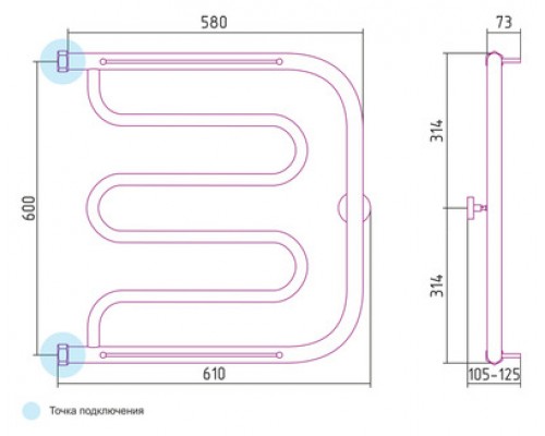 Водяной полотенцесушитель Сунержа Лира 600x600 с 2 полками 00-0012-6060 (Sunerzha)