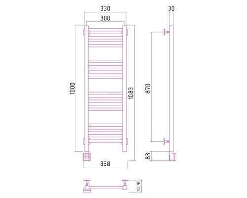 Электрический полотенцесушитель Сунержа Модус 1000x300 L 00-0520-1030 (Sunerzha)