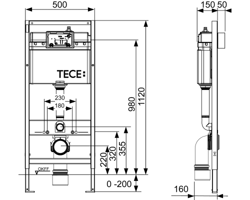 Инсталляция ТЕСЕ K400200 4 в 1 с панелью смыва, белый для установки подвесного унитаза (Теце)