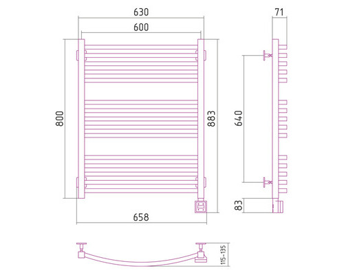 Электрический полотенцесушитель Сунержа Аркус 800x600 R 00-0533-8060 (Sunerzha)