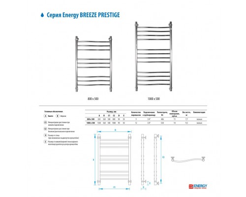 Водяной полотенцесушитель  Breeze Prestige 800x500 (EWTRBRZPR0805000000)