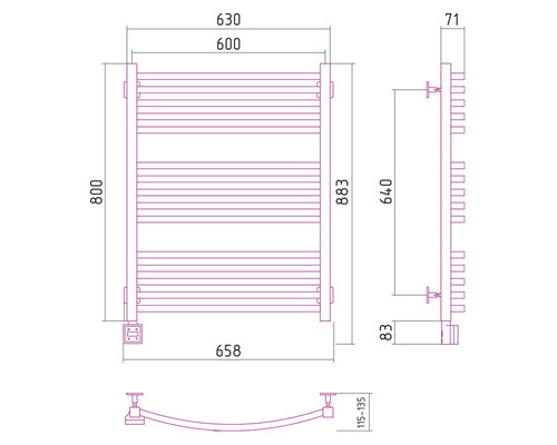 Электрический полотенцесушитель Сунержа Аркус 800x600 L 00-0532-8060 (Sunerzha)