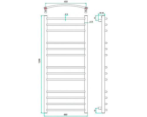 Электрический полотенцесушитель Eco Calma 480x1200 с теном