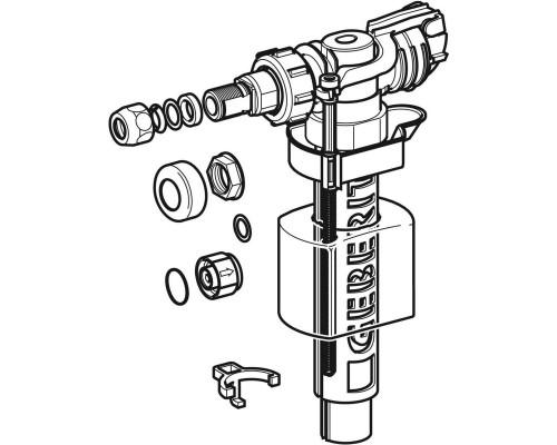 Арматура для бачка унитаза  240.717.00.1: впускной клапан тип 380, подвод воды сбоку, 3/8, ниппель из латуни