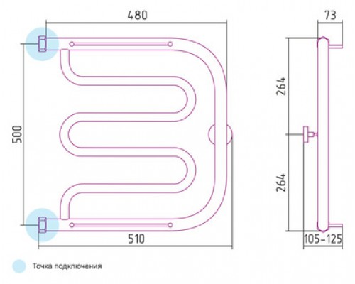 Водяной полотенцесушитель Сунержа Лира 500x500 с 2 полками 00-0012-5050 (Sunerzha)