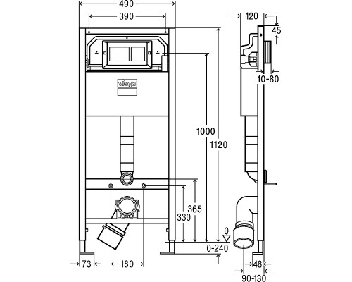 Инсталляция Prevista Dry 792596, для подвесного унитаза, с клавишей смыва Visign for Style 21 хром (Виега)