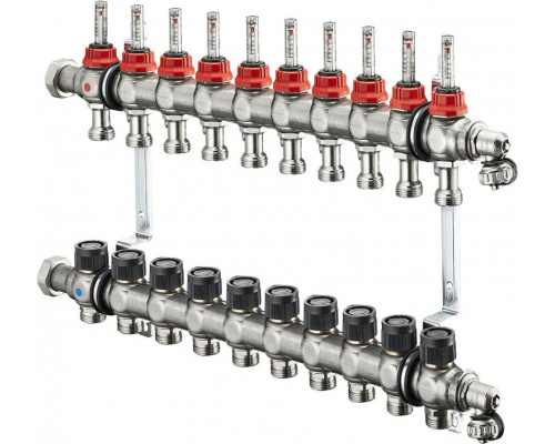 Распределительная гребенка Multidis SF со встроенными ротаметрами на 10 контуров 1404360, нержавеющая сталь