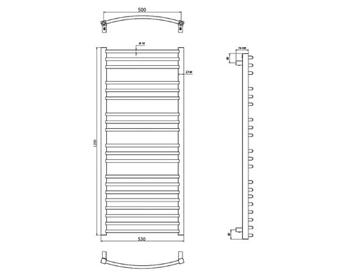 Электрический полотенцесушитель Calma 530x1200 с теном