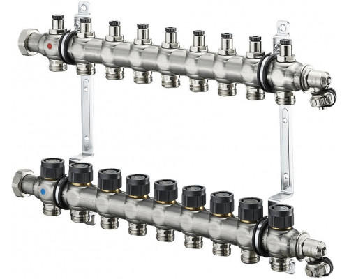Распределительная гребенка Multidis SF со встроенными вентилями на 9 контуров 1404559, нержавеющая сталь