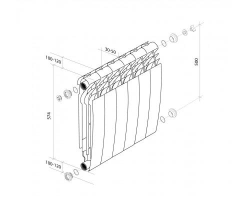 Радиатор биметаллический Biliner 500 x8 Noir Sable, боковое подключение