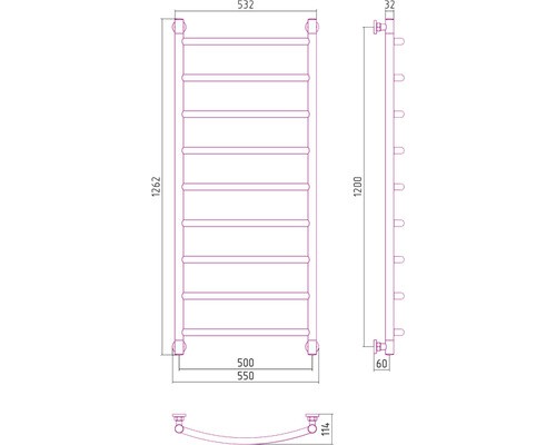 Водяной полотенцесушитель Сунержа Галант+ 1200x500 00-0200-1250 (Sunerzha)