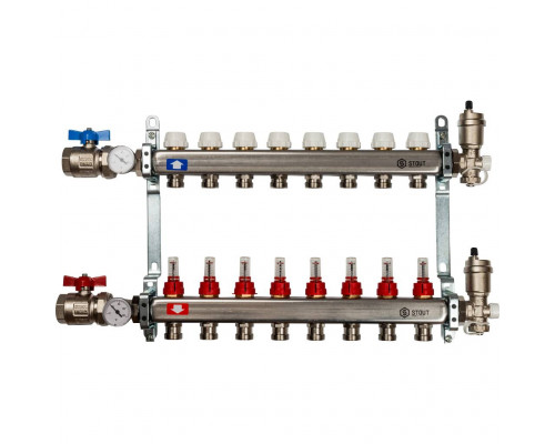 Коллектор из нержавеющей стали с расходомерами на 8 контура SMS 0917 000008