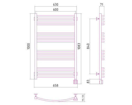 Электрический полотенцесушитель Сунержа Аркус 1000x600 R 00-0533-1060 (Sunerzha)