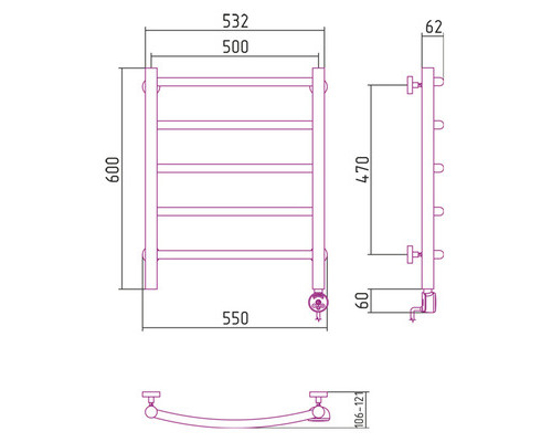 Электрический полотенцесушитель Сунержа Галант 600x500 R 00-0501-6050 (Sunerzha)