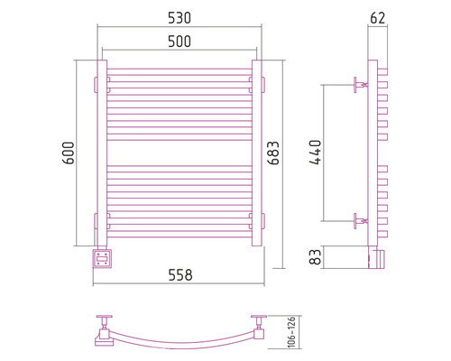 Электрический полотенцесушитель Сунержа Аркус 600x500 L 00-0532-6050 (Sunerzha)