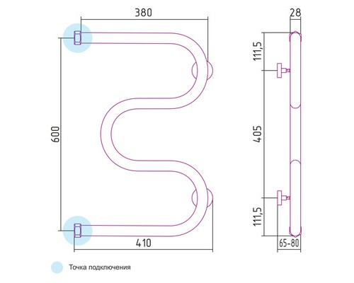 Водяной полотенцесушитель Сунержа М-образный 600x400 00-0007-6040 (Sunerzha)