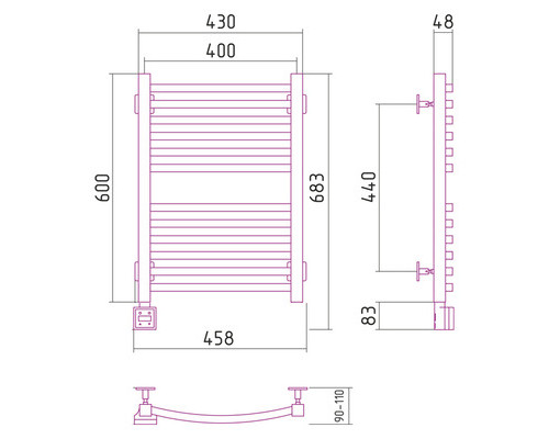 Электрический полотенцесушитель Сунержа Аркус 600x400 L 00-0532-6040 (Sunerzha)