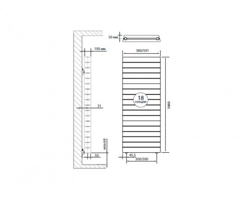 Радиатор биметаллический Pianoforte Tower x18 Noir Sable, боковое подключение