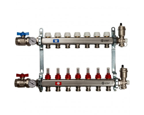 Коллектор из нержавеющей стали с расходомерами на 7 контура SMS 0917 000007