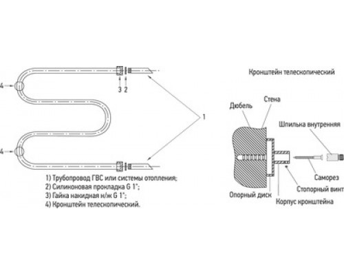 Водяной полотенцесушитель Сунержа М-образный 500x500 00-0007-5050 (Sunerzha)