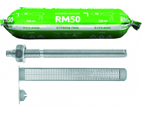 RM50 Химический анкер (полиэстровая смола) без стирола в упаковке CFS+ с резьбовыми шпильками для кирпичной кладки