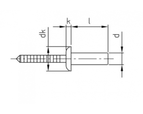 Заклепка вытяжная со стандартным бортикам, рифленым стержнем (глухая) – ISO 16585 из нержавеющей стали