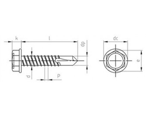 Саморез с прессшайбой и сверлом, шестигранная головка DIN 7504 K