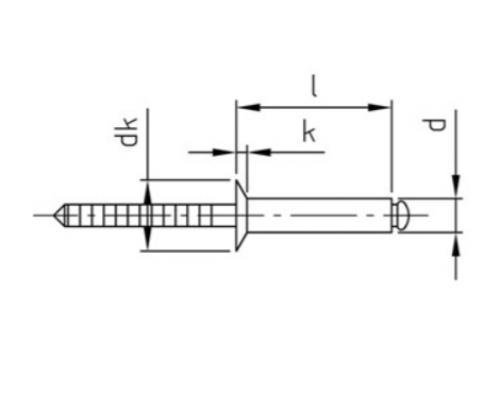 Заклепка с потайной головкой и рифленым сердечником ISO 15984 из нержавеющей стали