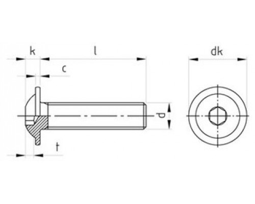 Винт с полукруглой головкой с шестигранным углублением под ключ и прессшайбой, полная резьба