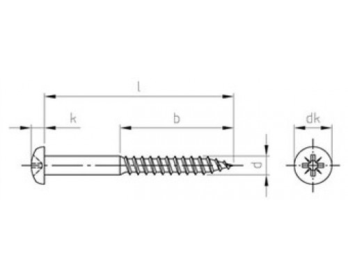 Шуруп по дереву, полукруглая головка, крестообразный шлиц (Pz), неполная резьба DIN 7996