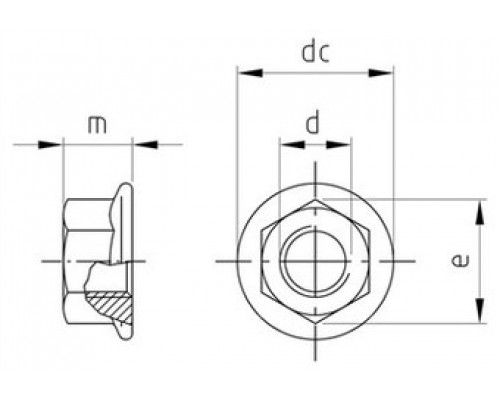 Гайка шестигранная с фланцем без насечек DIN 6923
