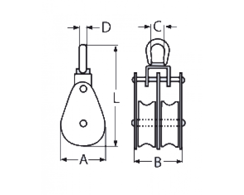 Блок такелажный двойной для троса с латунь-шкивом