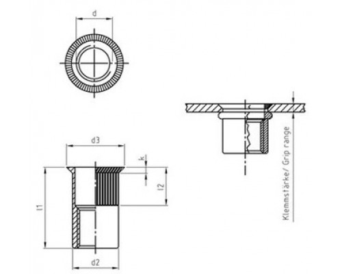 Заклёпка-гайка, потайная головка 9316 WS А2 | 1023 SP А2