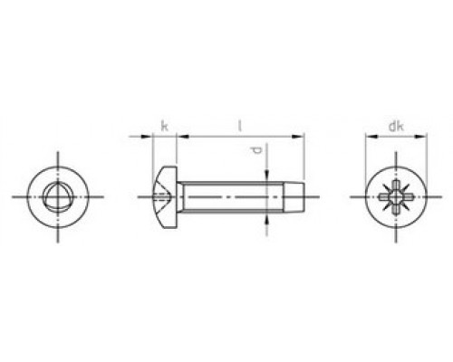 Винт самонарезающий с полукруглой головкой, крестообразный шлиц (Pz) DIN 7500 C