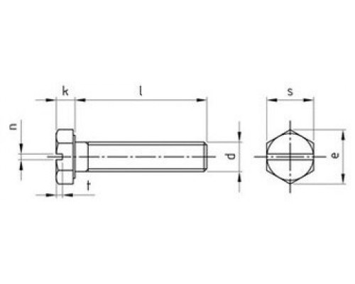 Болт DIN 933 SZ А2 нержавеющий с шестигранной  головкой и шлицем, резьба до головки