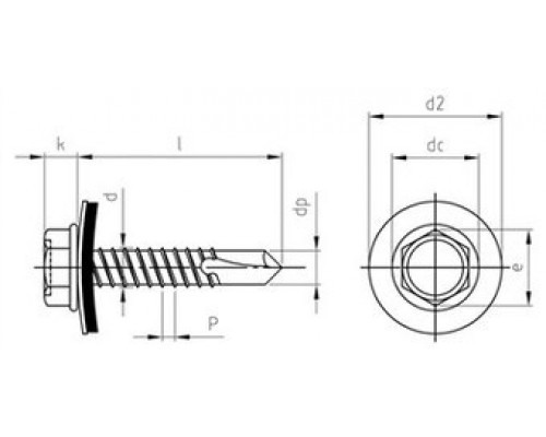 Кровельный саморез с прессшайбой (EPDM) и сверлом, шестигранная головка DIN 7504 К DS
