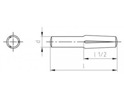 Штифт забивной цилиндрический с насечкой на половину длины с трёх сторон с утолщением