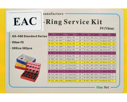 Набор колец фторкаучуковых уплотнительных O-Ring FKM70 Дюйм. (№5V) 382шт