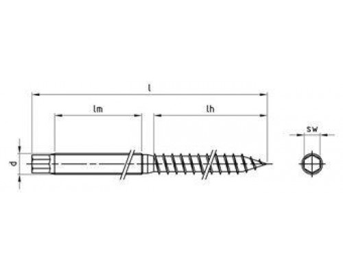 Art. 9082 A2 M 10X250 A/F 7 Винт-шуруп нержавеющий с шестигранным наконечником