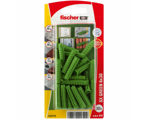 Распорный дюбель fischer SX Green с кромкой экологически чистый, 6x30 мм