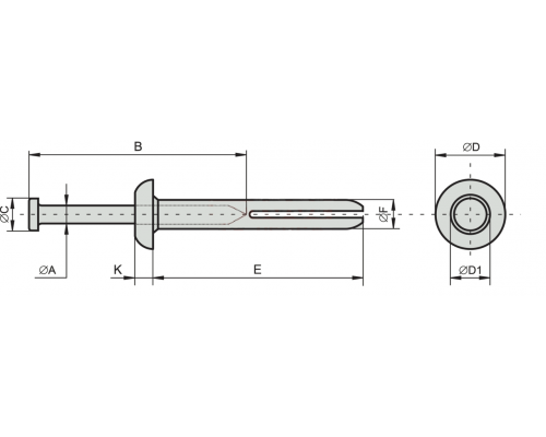 Дюбель-гвоздь металлический DY-Z-NK с грибовидным бортиком, 6.3x38