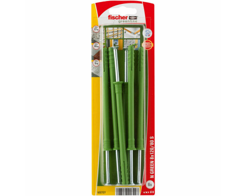 Дюбель-гвоздь fischer N S Green K NV с потайным бортиком и шурупом ЭКО, 8x120/80 мм