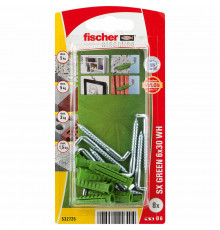 Распорный дюбель fischer SX WH Green K NV с кромкой и Г-образным шурупом ЭКО, 6x30/4.2x40 мм