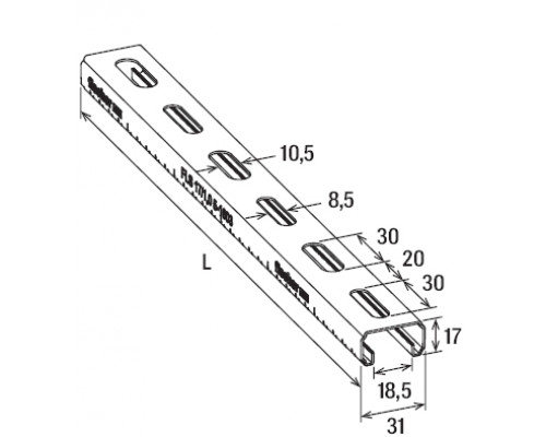 Профиль монтажный fischer FLS С-образный для легких нагрузок ОЦ, 17x31x1x2000 мм