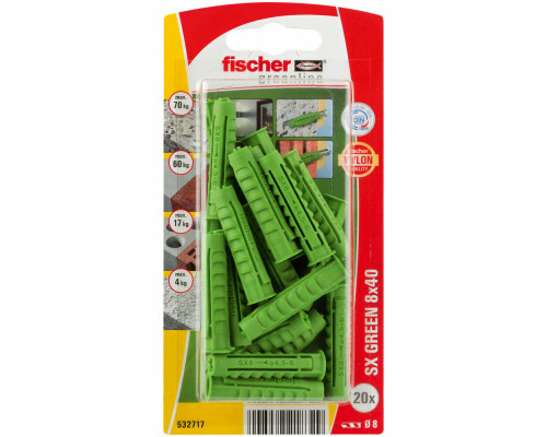 Распорный дюбель fischer SX Green с кромкой экологически чистый, 8x40 мм