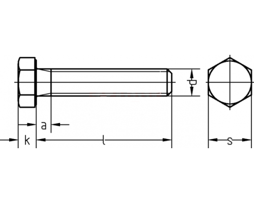 Болт шестигранный с полной резьбой DIN 933 5.8 сталь без покрытия, M16x70 мм (кг)