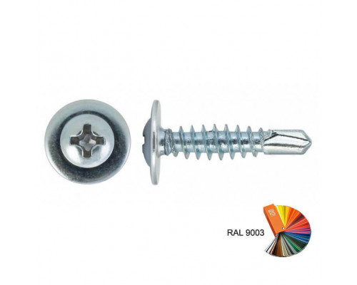 Саморез с прессшайбой со сверлом SMR SV RAL9003 по металлу шлиц PH ОЦ, 4.2x19 мм