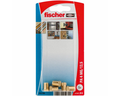 Дюбель латунный fischer PA4 для тонких плит, M6 8x13.5 мм